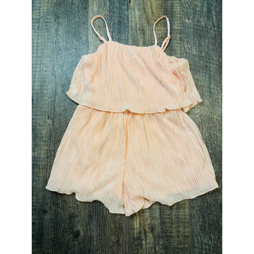 GB Girls Light Peach Solid Girls Ribbed Sleeveless Romper Size 4 NWT - Picture 2 of 3